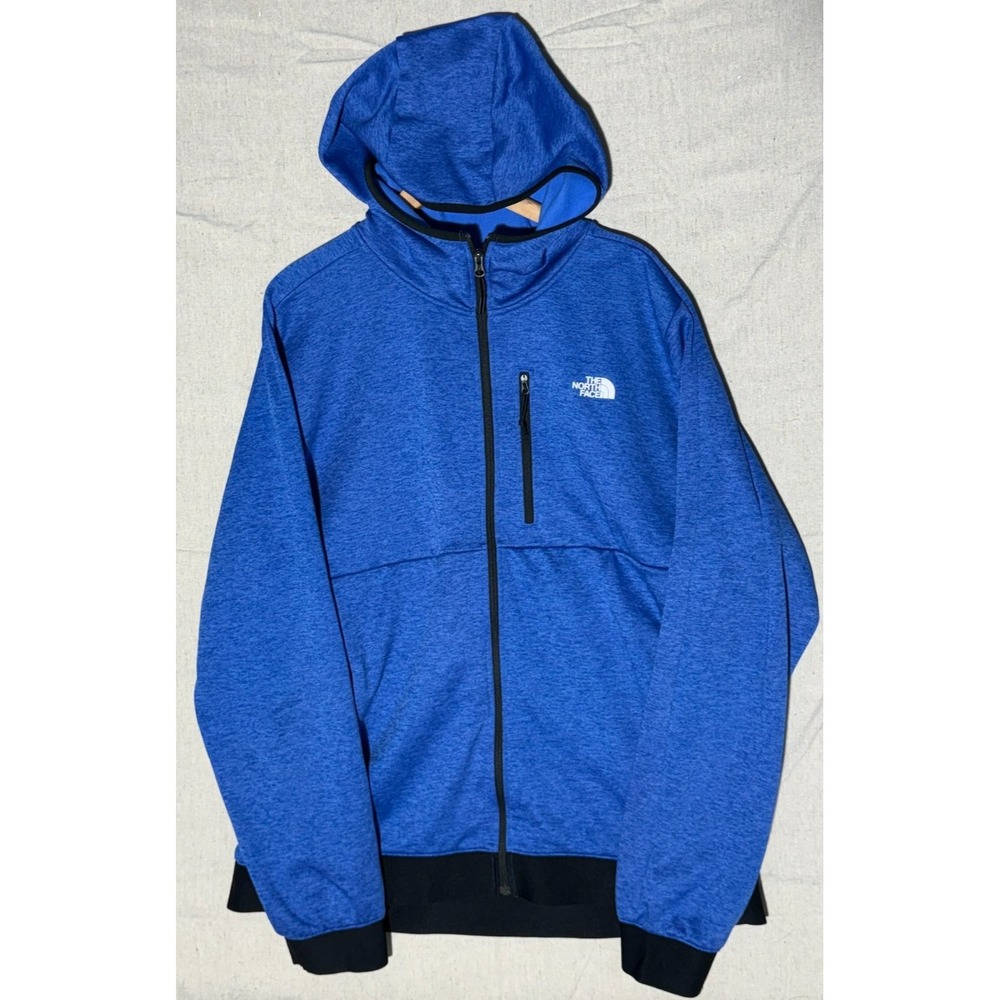 The North Face Mens XXL Full Zip Fleece Hoodie Blue Heather Tech Zip Jacket 2XL